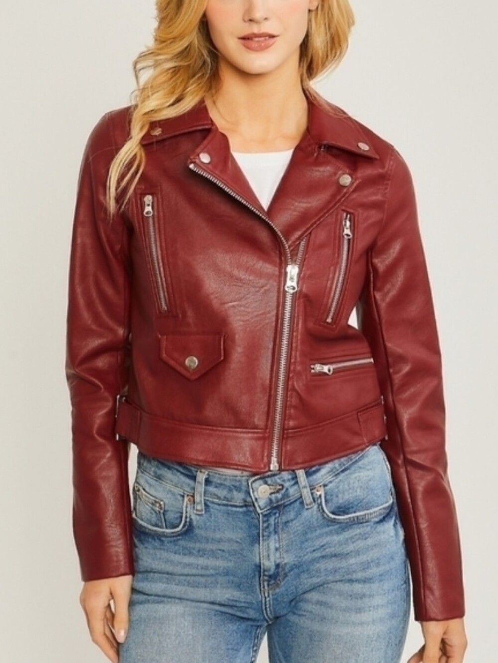 Red Moto Women's Faux Leather Jacket
